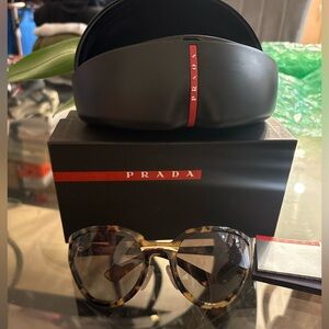 Prada Brown Tortoise Sunglasses with Black Case and box